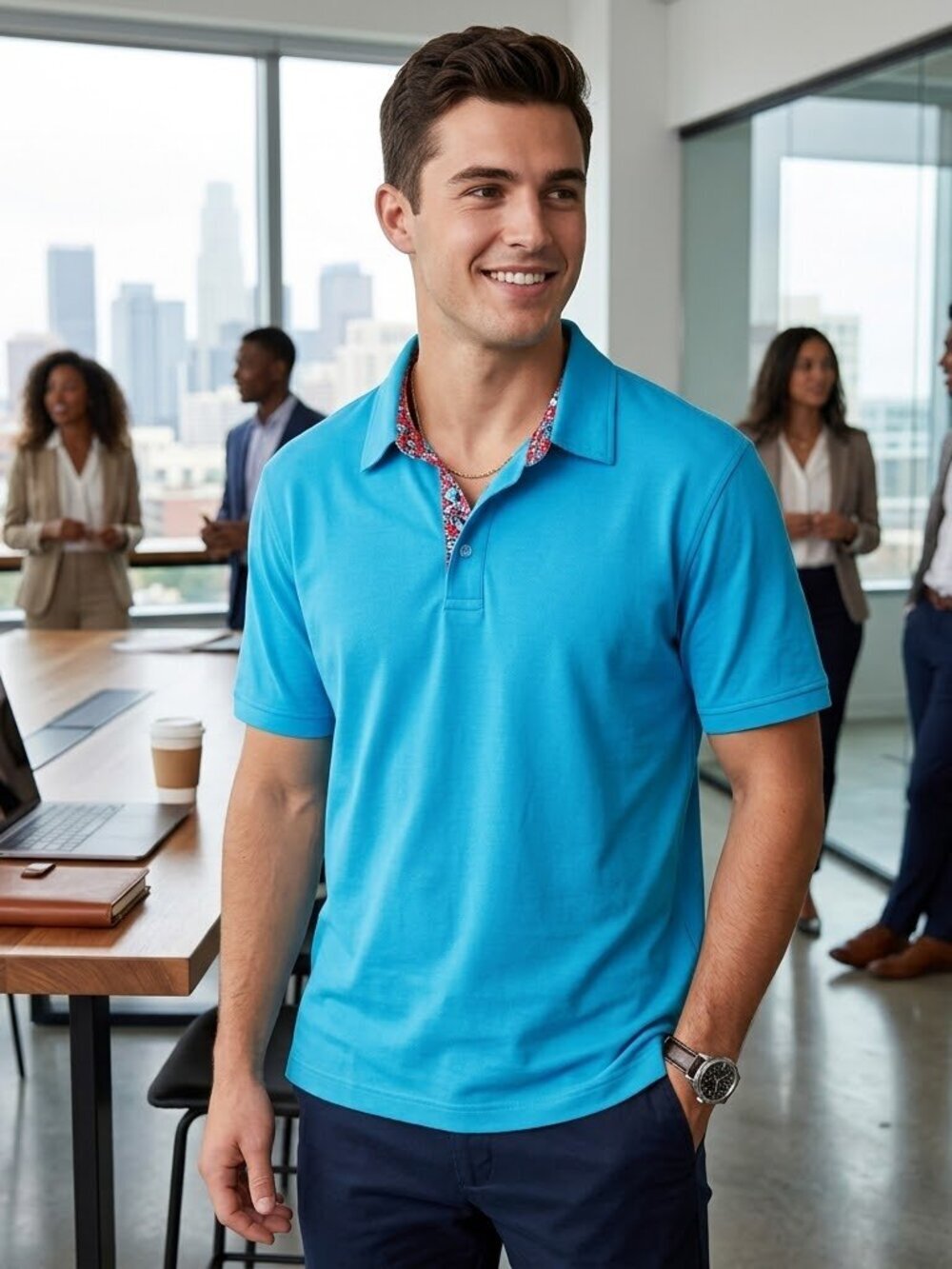 Robert Graham Bright Blue Polo w/ Red Skull Contrast Trim L